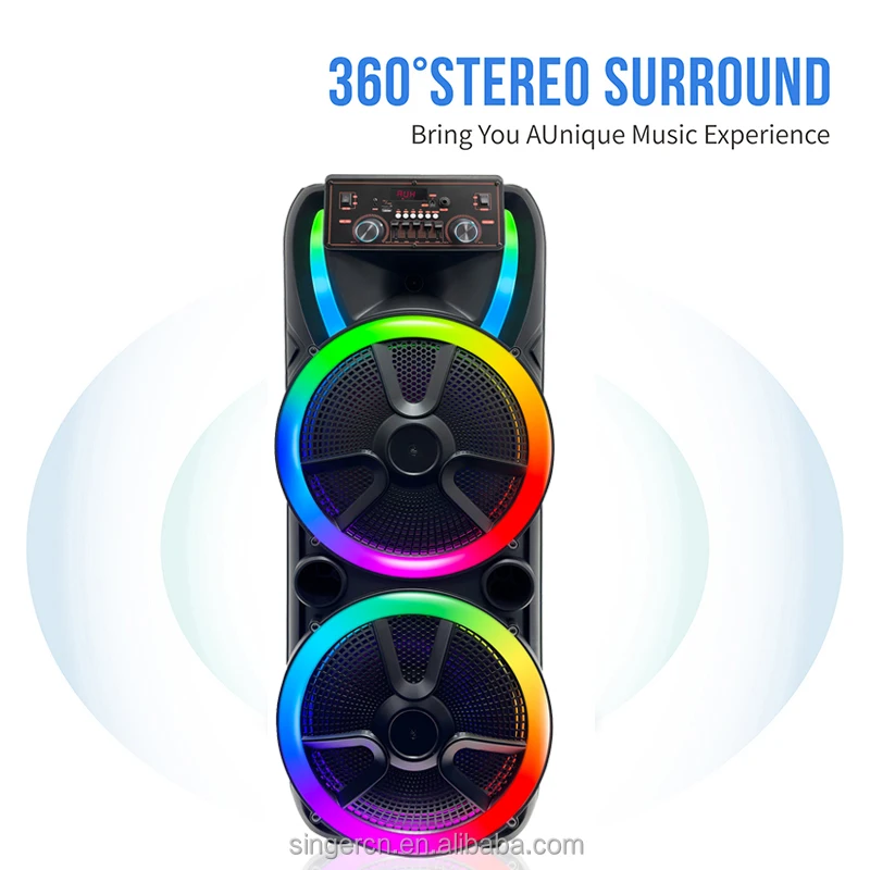 DR-1506 Новый PartyBox двойной 15-дюймовый свет партии светодиодный стерео беспроводной микрофон караоке Портативный Большой громкоговоритель уличный звук