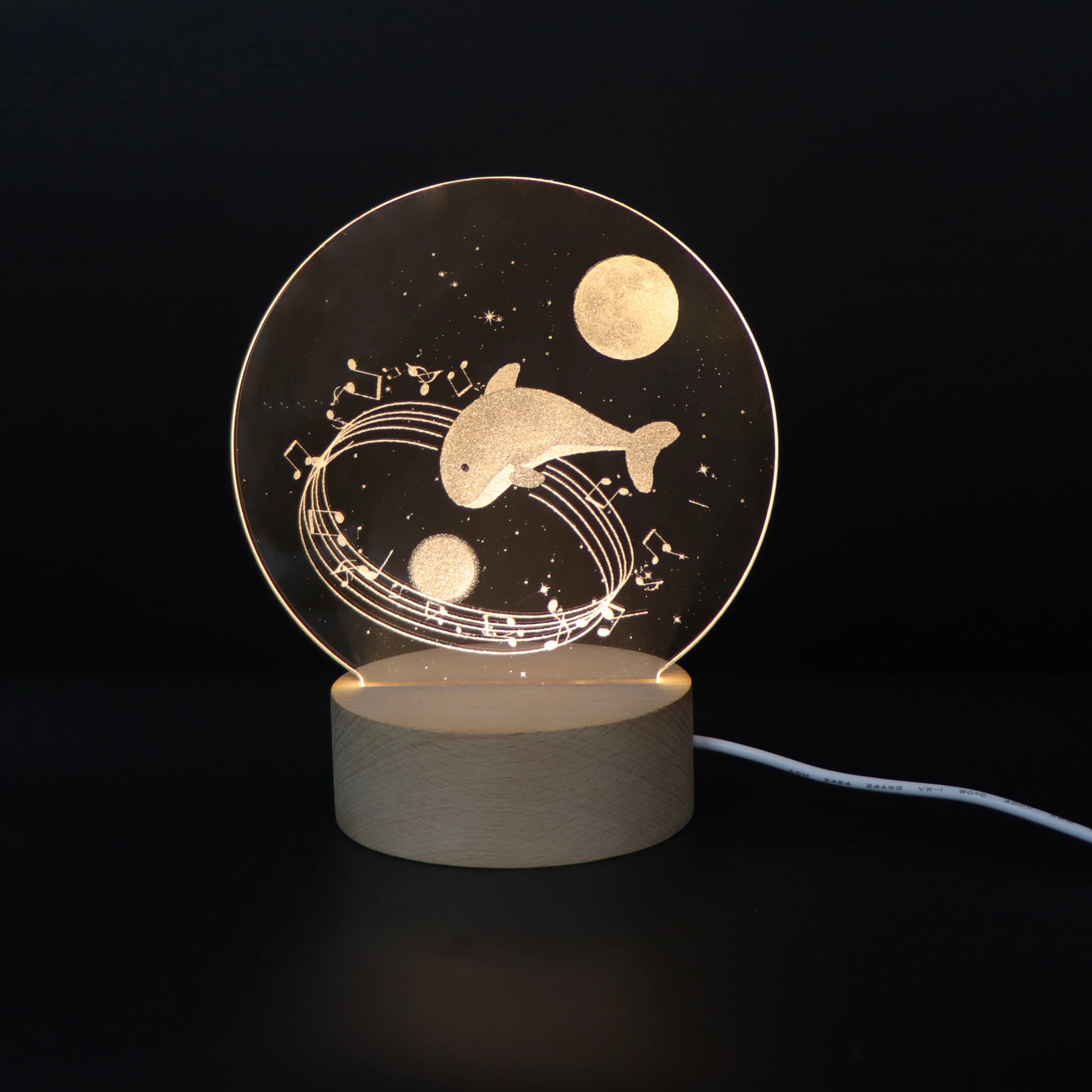 Zhongshan Hotsale Acrylic Carved Inside LED Wooden Night Light  3D Mood Lamp For Bedroom