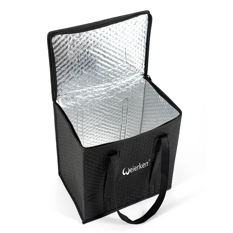 Wholesale Durable Reusable RPET Black Custom Logo Non Woven Insulated Food Pizza Delivery Bag For Bike Motorcycle Bicycle