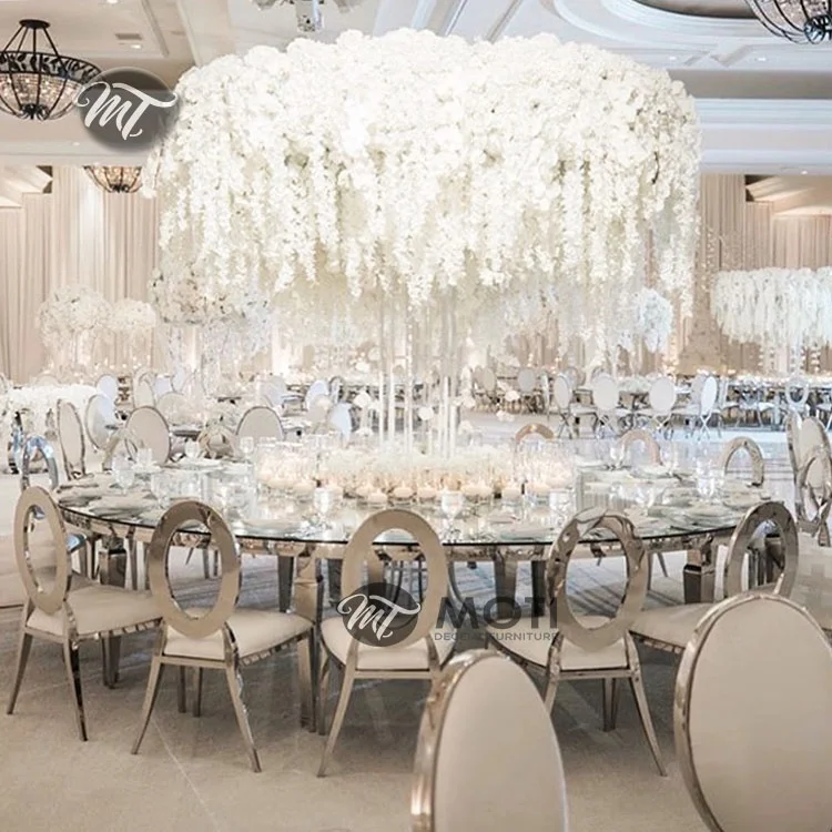 Wedding hole oval back gold dining chairs stainless steel leather