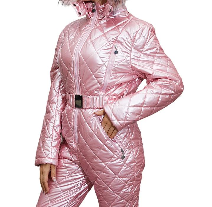 Custom Long Winter Jacket Ski Jumpsuit Skiing Sets Bodysuits Outdoor Snow Suits Women Zipper Hoodie Solid Color Snow Ski Suit