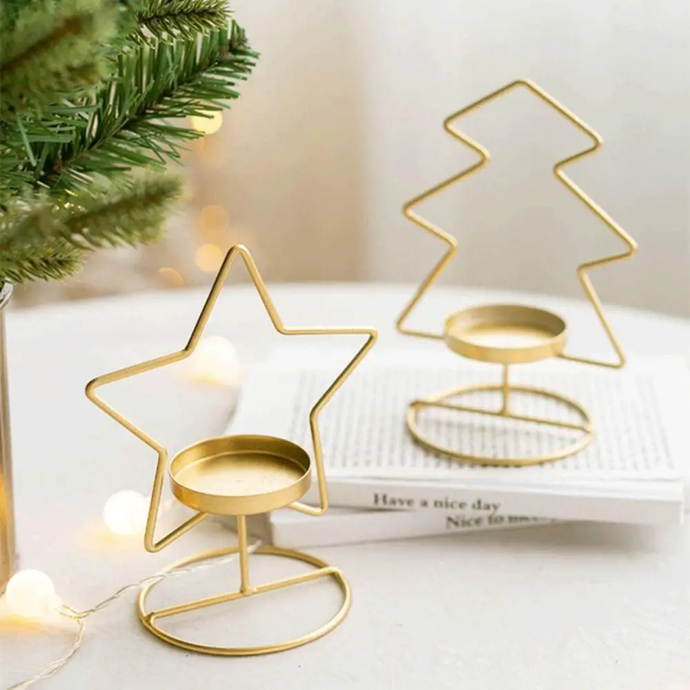 Luxury Gold Star Tree Candle Holder Metal Modern Wedding Garden Christmas Party Decoration and Candle Stand for Home Table Deco