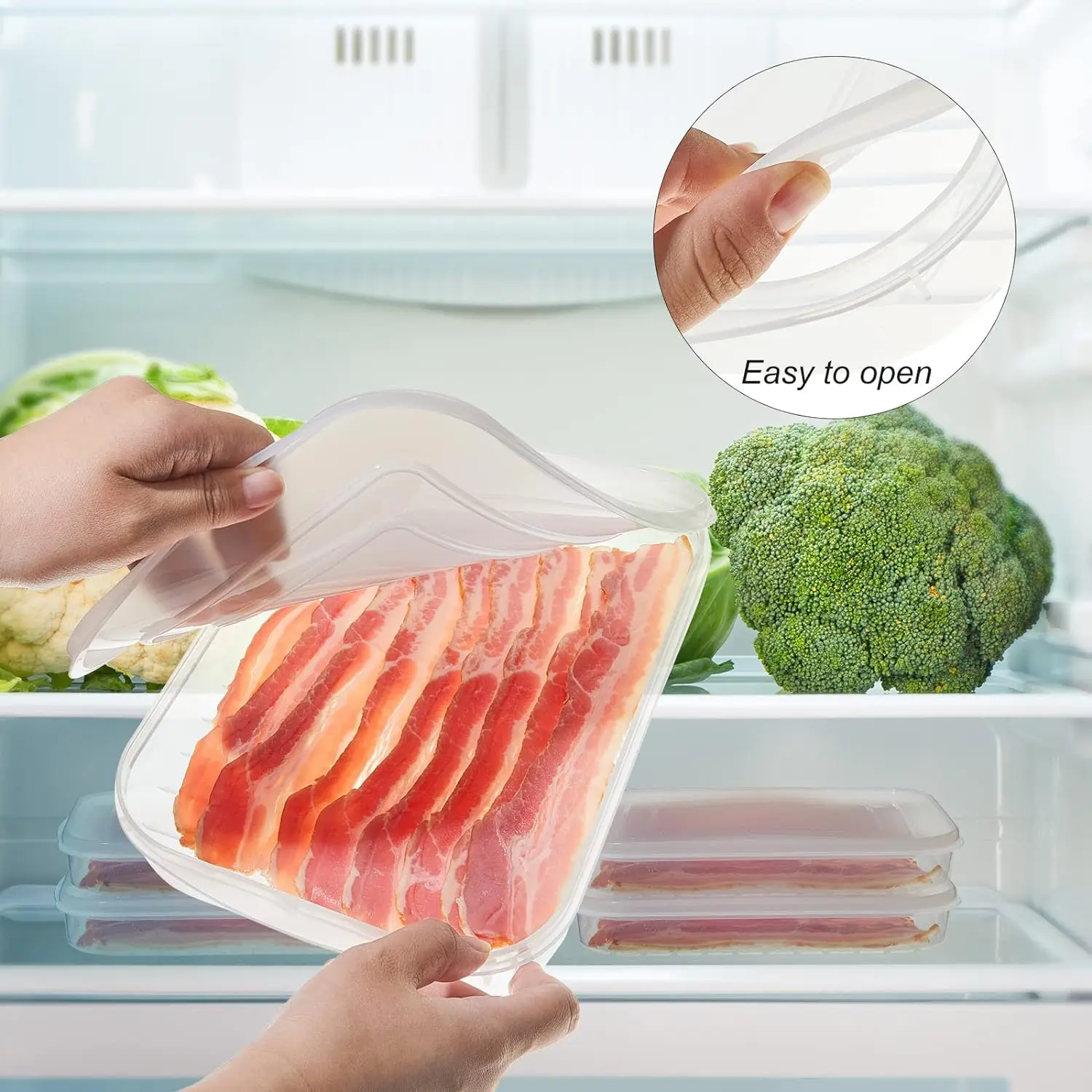 Bacon Keeper Plastic Deli Meat Saver with Lids Airtight Cold Cuts Cheese Container for Fridge Food Refrigerator Storage Box