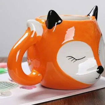 Drinkware 3D Cartoon Custom Cute Fox Cup Creative Animal Shape Coffee Mugs Supplier High Quality Ceramic Mug