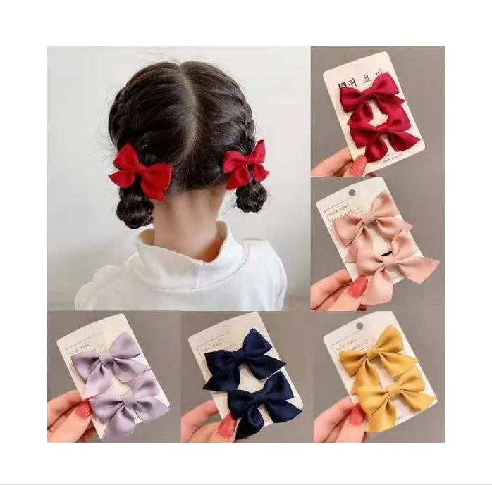 Ins Hot Selling Kids Bow Hair Clips Set Cute Plain Color Bows Hairpin Barrettes Baby Girl Hair Accessories