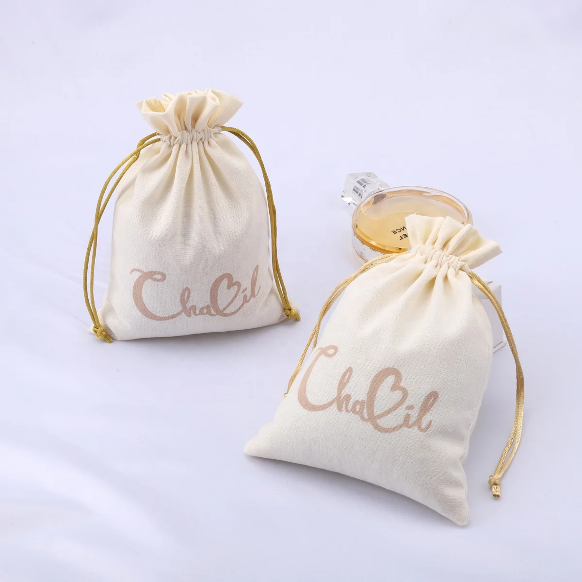 Eco-Friendly Custom Logo Cotton Linen Drawstring Dust Bag For Gift Organic Natural Cotton Packing Pouch