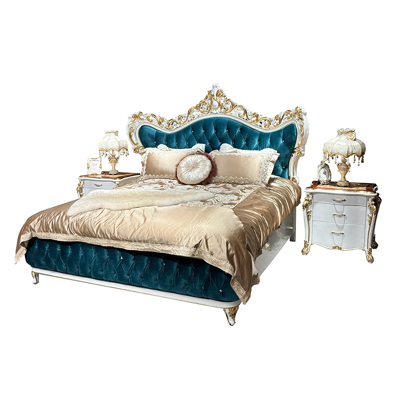 MO LAN French cloth luxury master bedroom 1.8m double bed group European neoclassical white solid wood carved princess queen bed