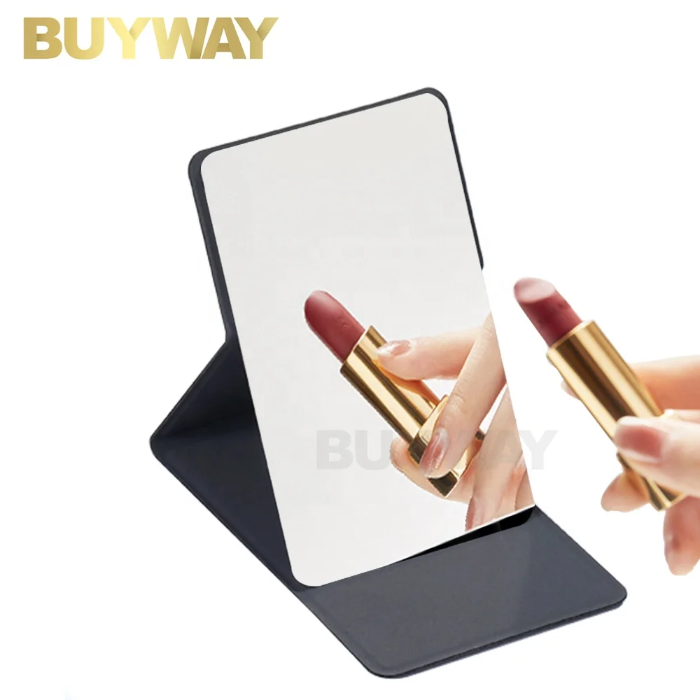 Pu  Leather Ultra Travel Compact Mirror Rectangle Stainless Steel Makeup Vanity Mirror Small Handheld Mirror for Women