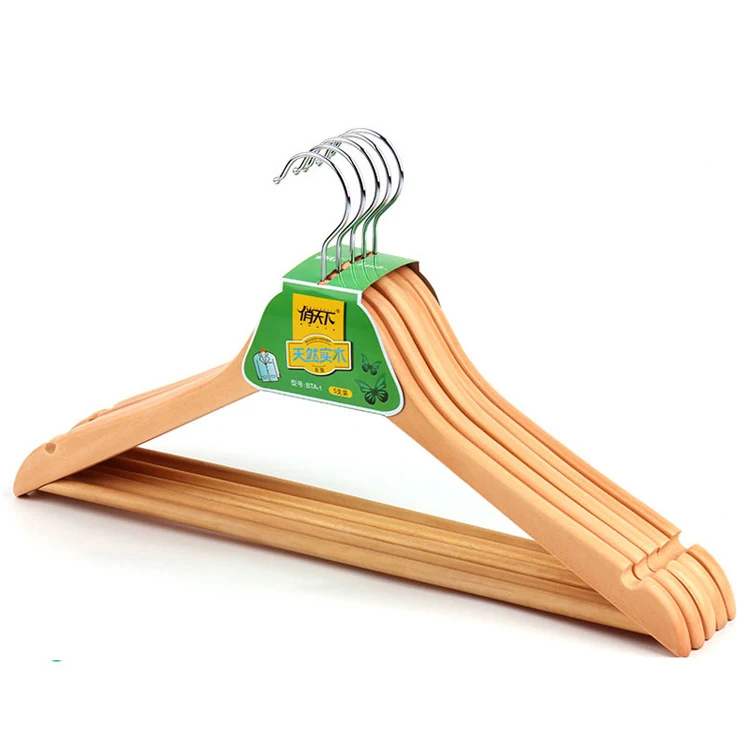 2023 High quality  Betterall certificate wholesale natural color wood hangers for clothes With Non Slip Bar