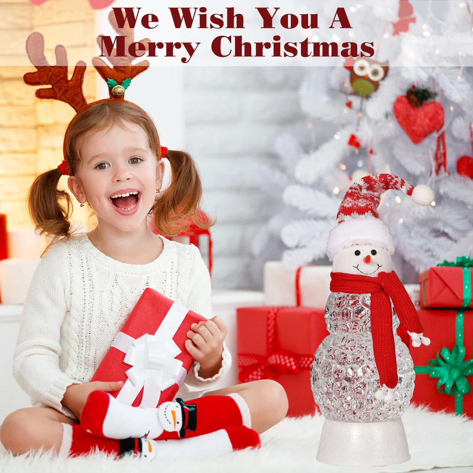 Navidad Table Snowman Decoration Swirling Glitters Lighted Snowman Christmas Decorations with Scarf for Home Decor