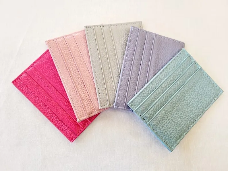 Leather Real Leather Pastel Colours Credit Card Holder Small Card Leather Card Holder Wallet