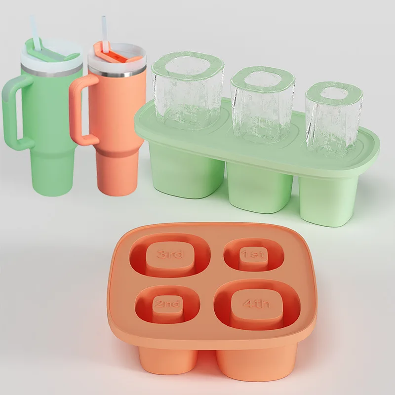 Support Custom Square 4 Ice Cube Mold Quick-Frozen Easy Release Food Grade Silicone Water Cup Ice Grid With Lid