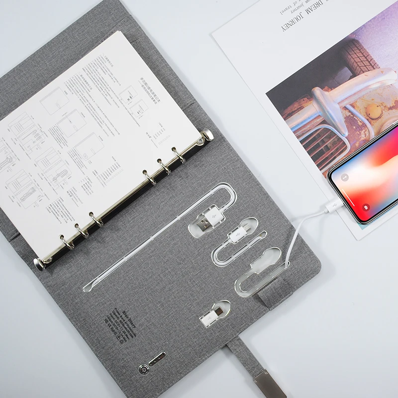 Dual-Purpose Wireless Charger Power Bank Notebook with Light-up Logo Promotional Charging Planner Business Gifts for Branding