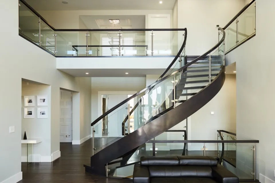 GC modern indoor stairs furniture villa apartment projects customized glass handrails metal curve staircase