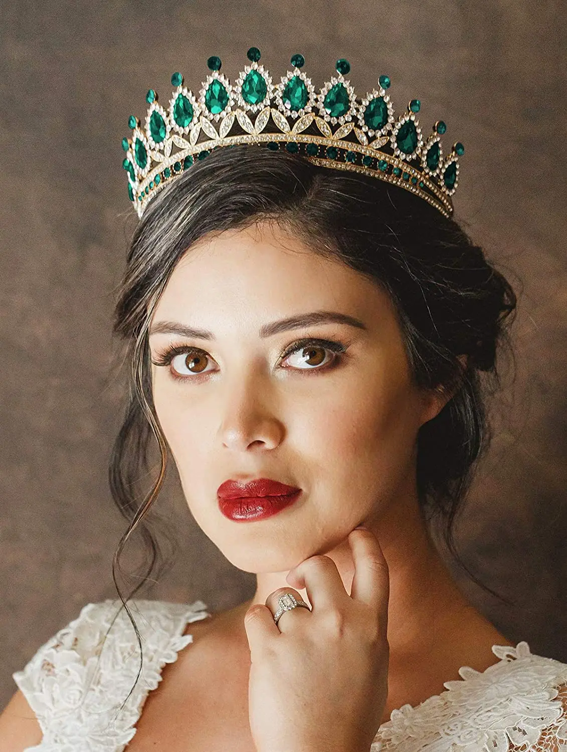 Green Crystal Princess Hair Accessories Royal Queen Crown Headband Blue Rhinestone Wedding Tiara for Women Prom Birthday