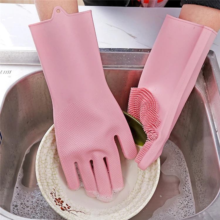 
China Factory Dish Washing Gloves Silicone Heat Resistant Magic Scrubber Washing Cleaning Brush Reusable Household Gloves 