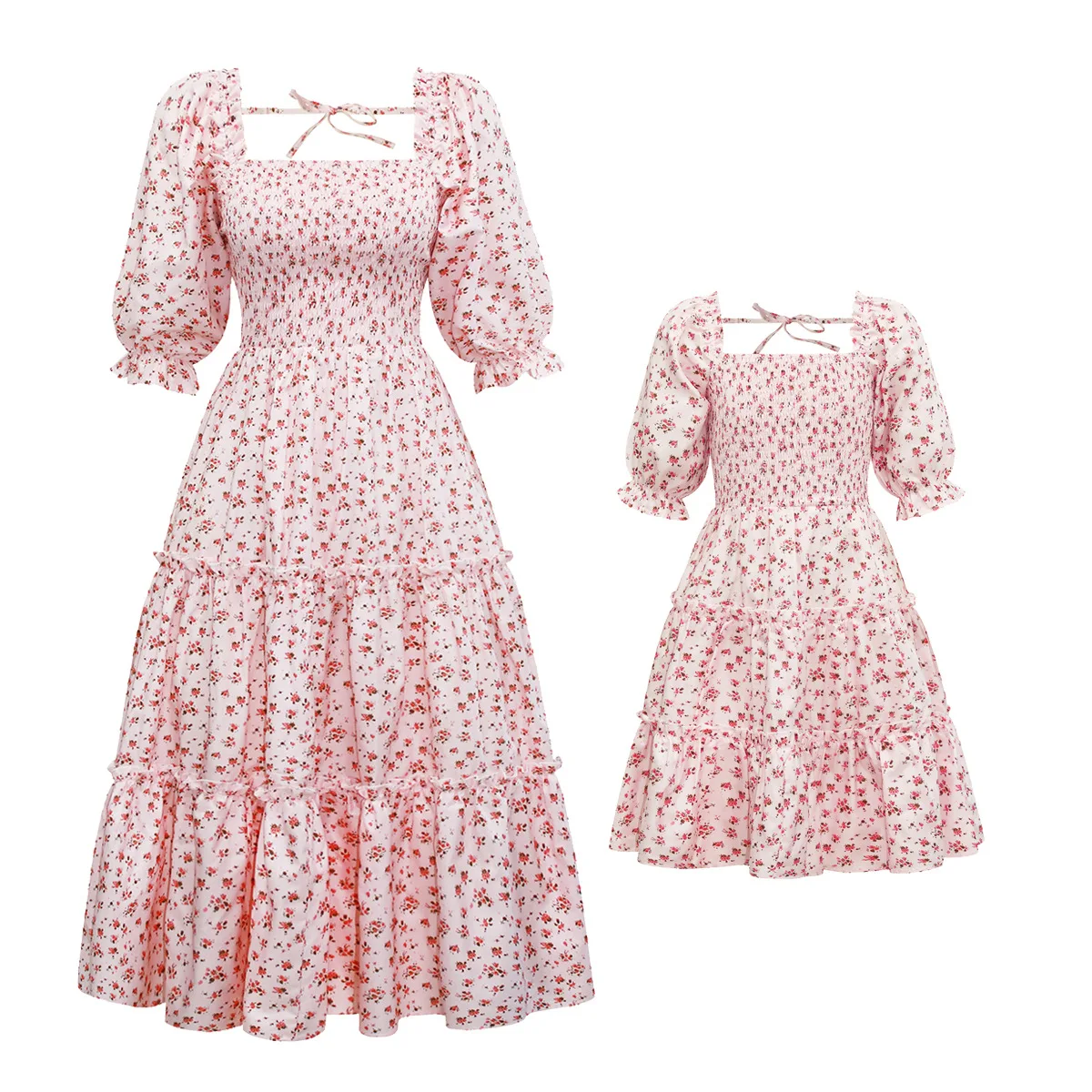 13 COLORS Wholesale Custom Mommy and Me Elegant Sexy Vacation Dress For Woman Girls Holiday Midi Maxi Ruffle Casual Dresses