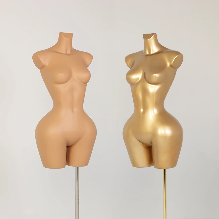 women curvy Mannequin dress form FiberGlass size big hips bust BBL half body mannequins female torso golden wheel stand