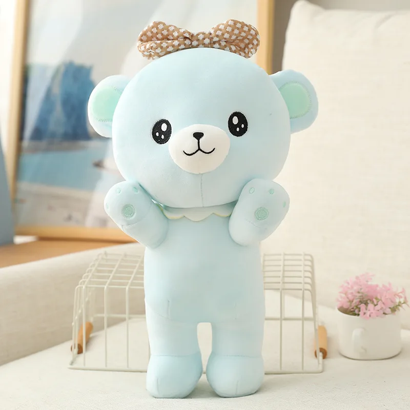 High quality stuffed soft giant pink blue teddy bear with bow plush toys