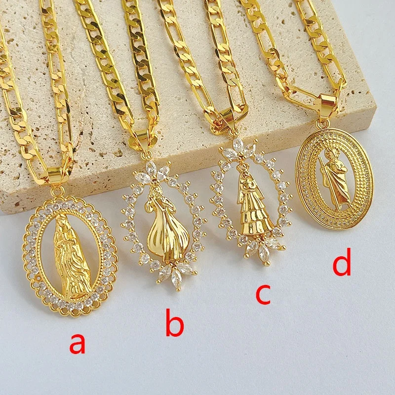 Factory Women Jewelry 18K Gold Plated Virgin Necklaces Micro  Zircon  Mary Pendant Necklaces