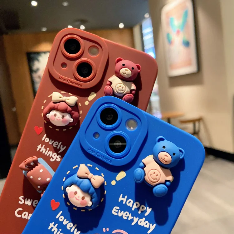 Luxury cute cartoon anime bear design 3D cell phone case cover for iphone 6 7 8 plus x xr xsmax 11 12 13 pro max