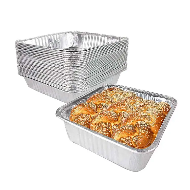 Wholesale Silver Aluminum Foil Tray Disposable Takeaway Aluminium Foil Food Container with Plastic Lids