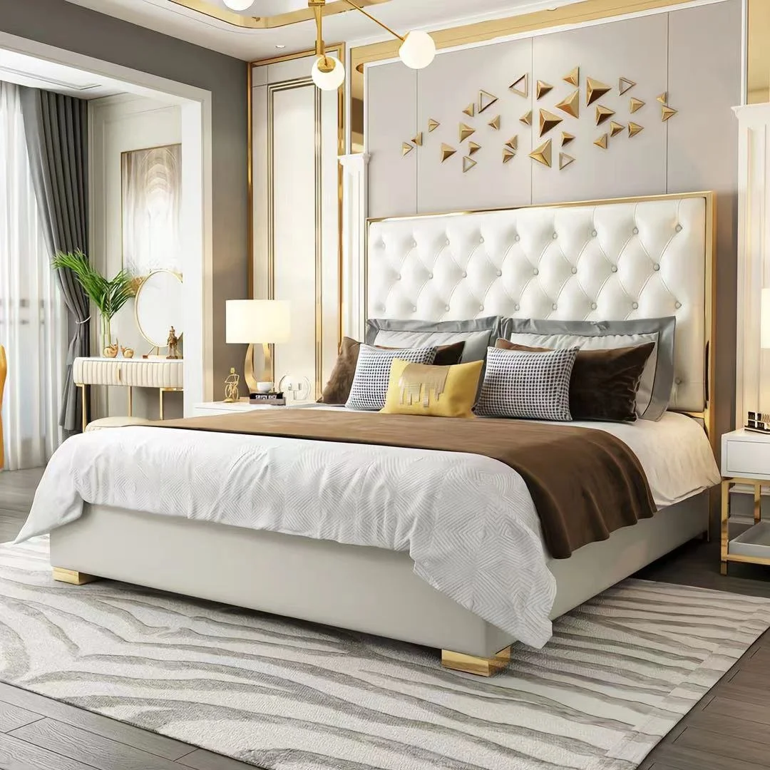 China OEM factory high quality stainless steel decorative frame luxury unique bed set king bed set bedroom furniture for bed