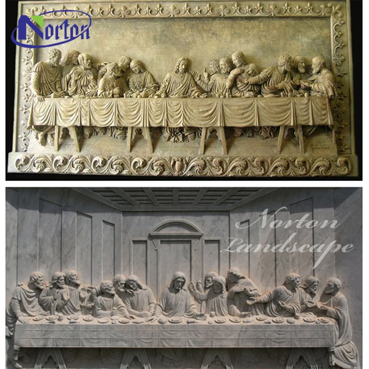 Home Decoration Hand Carved Stone Marble Wall Art Relief The Last Supper Stone Sculpture For Sale