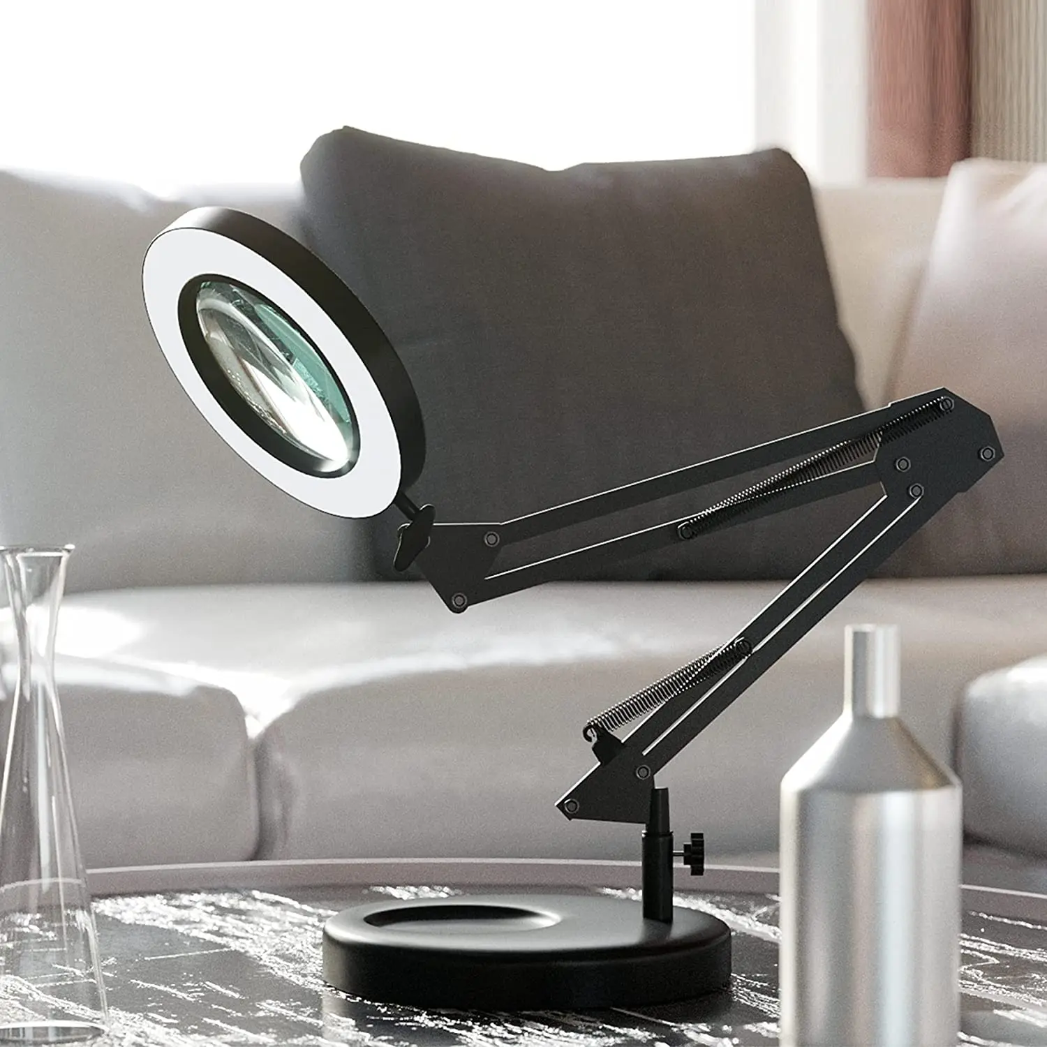 Glass Lens 5X LED Magnifying Desk Lamp For Reading