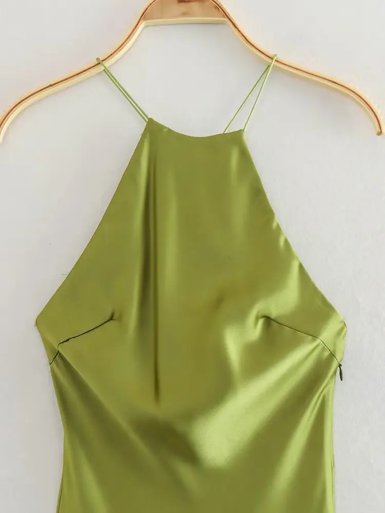 9588 High Quality 2024 New Chic Summer Women Suspender Satin Silk Dresses Sexy Party Prom Street Wear Maxi Dress