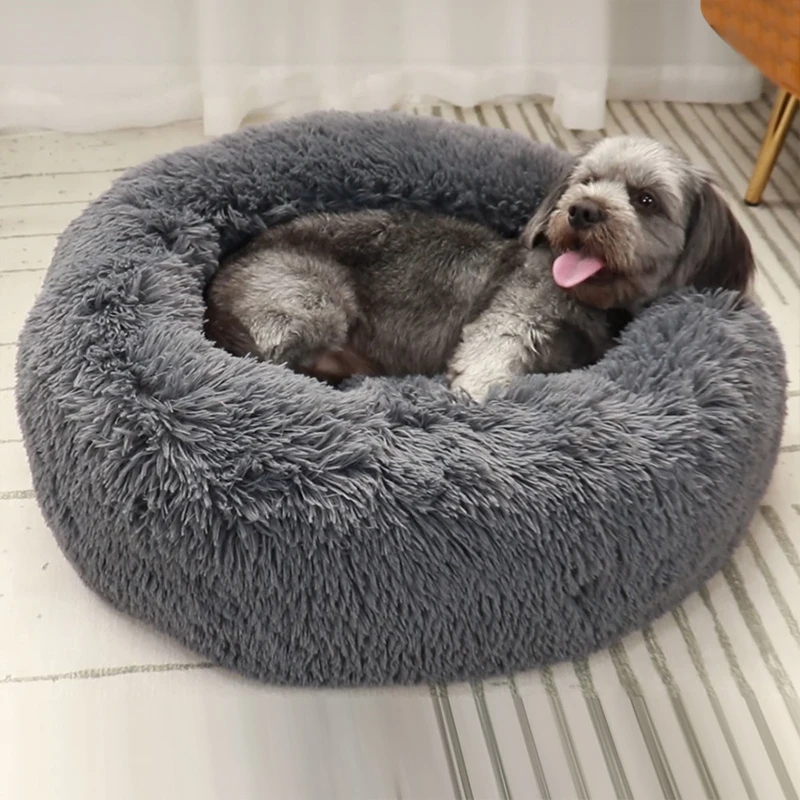 Relaxlines small dog waterproof plush bed pet kennel soft and comfortable cat and dog bed round donut dog bed