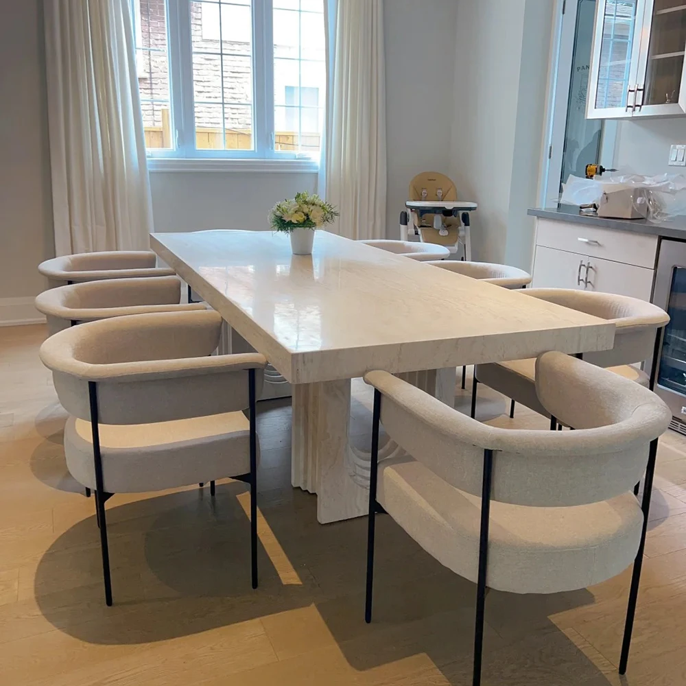 Custom Household White Travertine Marble Italian Dining Table Natural Stone Rectangle Travertine White Mable Dining Table