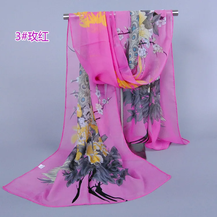 Hot Sale Multicolor Women Fashion Scarves Spring Summer Custom Printed Chiffon Silk Scarf