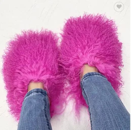 Новое поступление дизайнерские розовые монгольские меховые тапочки PDEP для женщин Уютные Роскошные модные Плюшевые Пушистые Шлепанцы из натурального овечьего меха