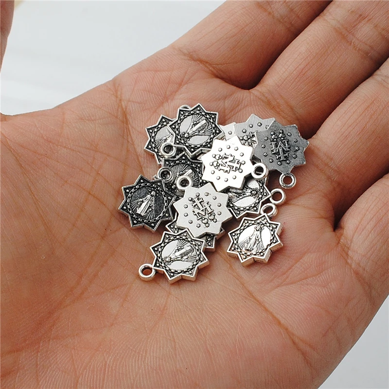  13*16mm Small Virgin Mary Medal New Design Antique Silver Metal Pendant ACP018 for Catholic Jewelry