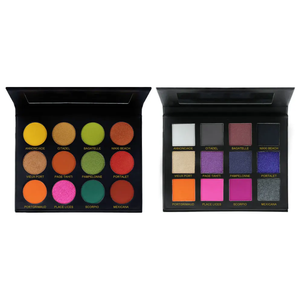 Wholesale DIY OEM highly pigmented matte eyeshadow palette vegan waterproof 12 color makeup green eyeshadow palettes