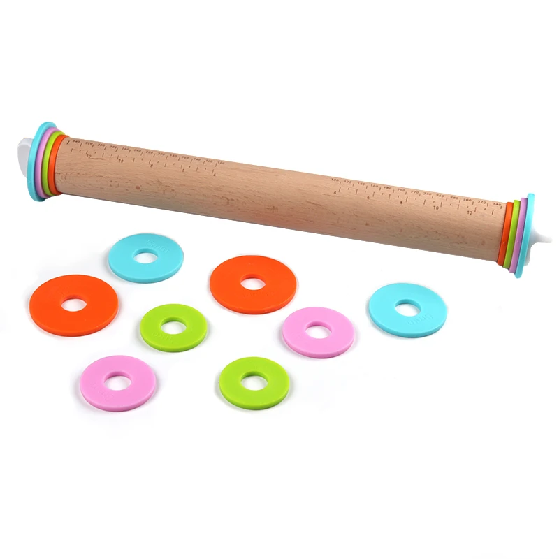 
Amazon Hot sale Home Use Adjustable Wooden Rolling Pin With Silicone Pastry Mat 4.5cm Diameter Baking Tools 