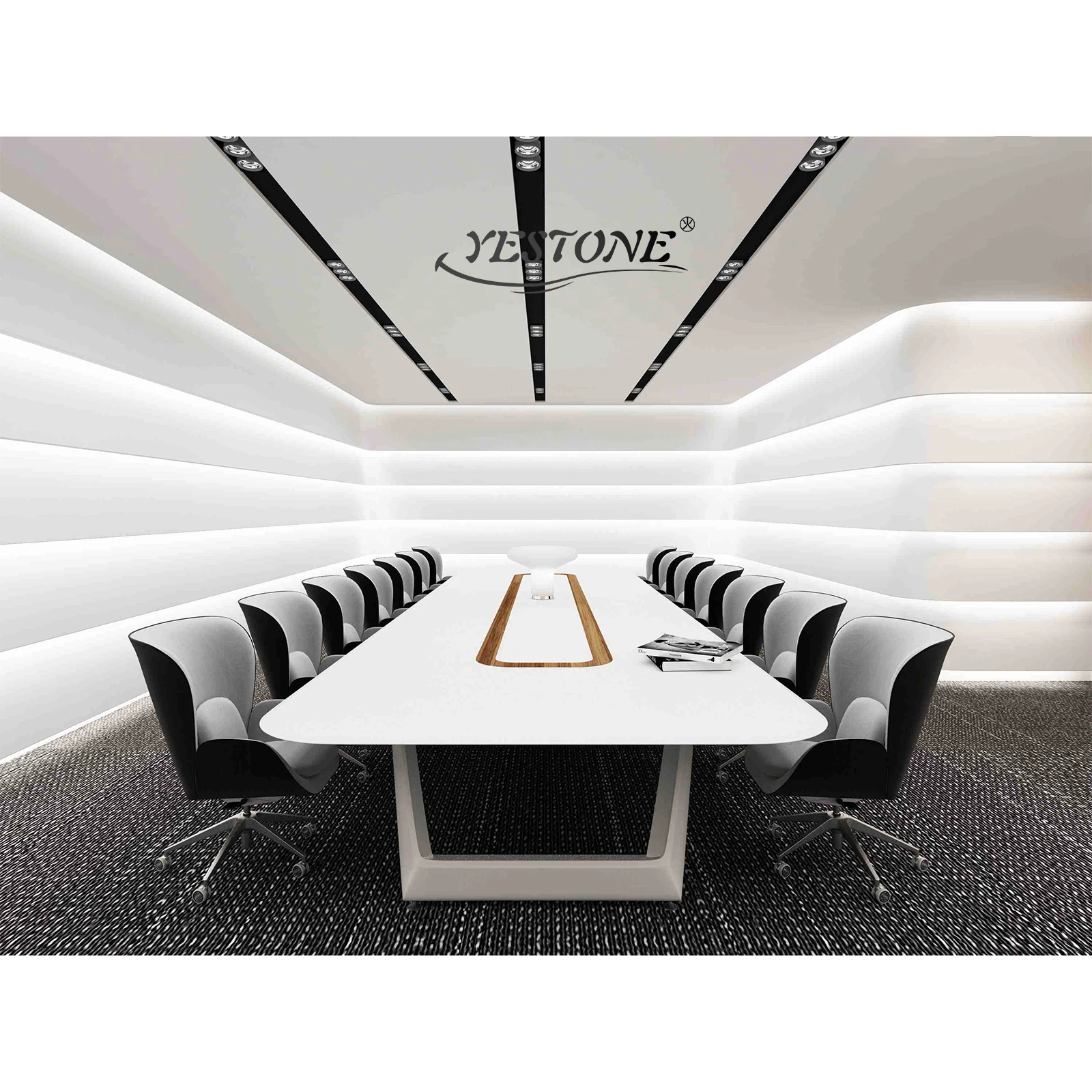 YESTONE luxury gold artificial stone conference meeting table with screen confrence table meeting oval shape meeting table