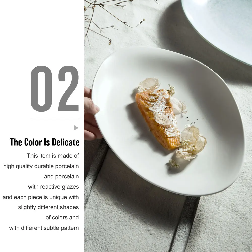 Oval White Porcelain Plate High Quality Nordic Reactive Glaze Irregular Ceramic Fish Plates Serving Dishes For Restaurants