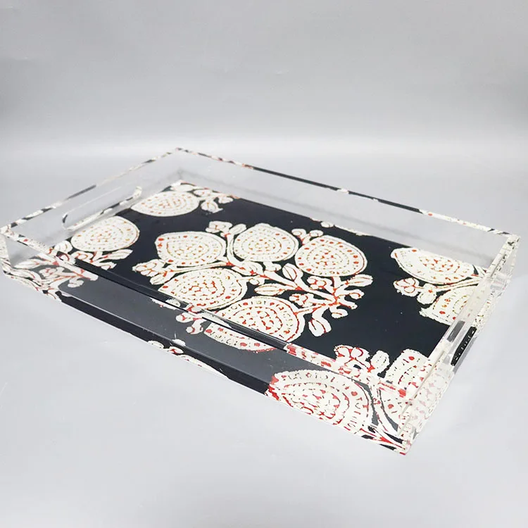 Rectangle Acrylic Serving Trays for Restaurant Food Tray Custom Printed Suqre Display Tray Organizer