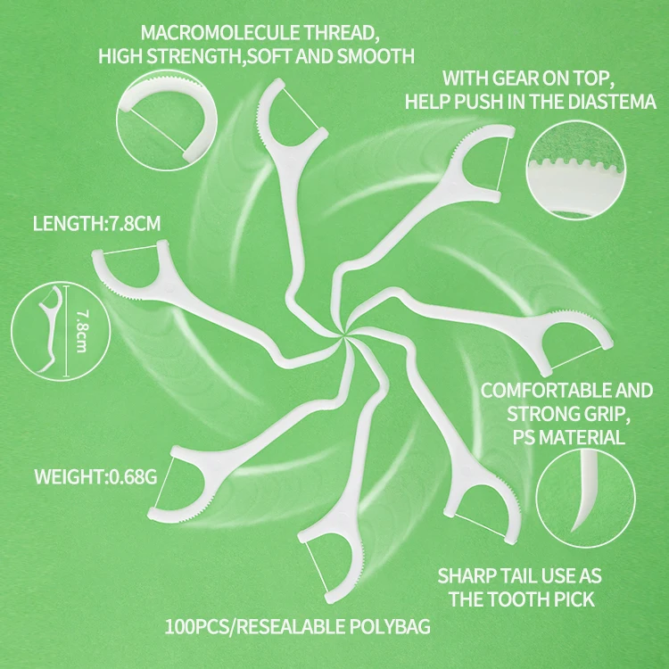 
Hot Sale 100pcs Poly Bag Thread PS Handle Strong Type Disposable Dental Floss Chinese printing factory outlet professional 