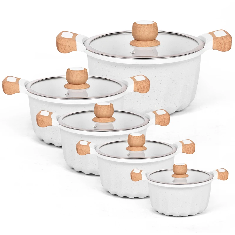 Cooklover Classic Marble Stone Cooking Pot Die Cast Non Stick Aluminium Cookware Set