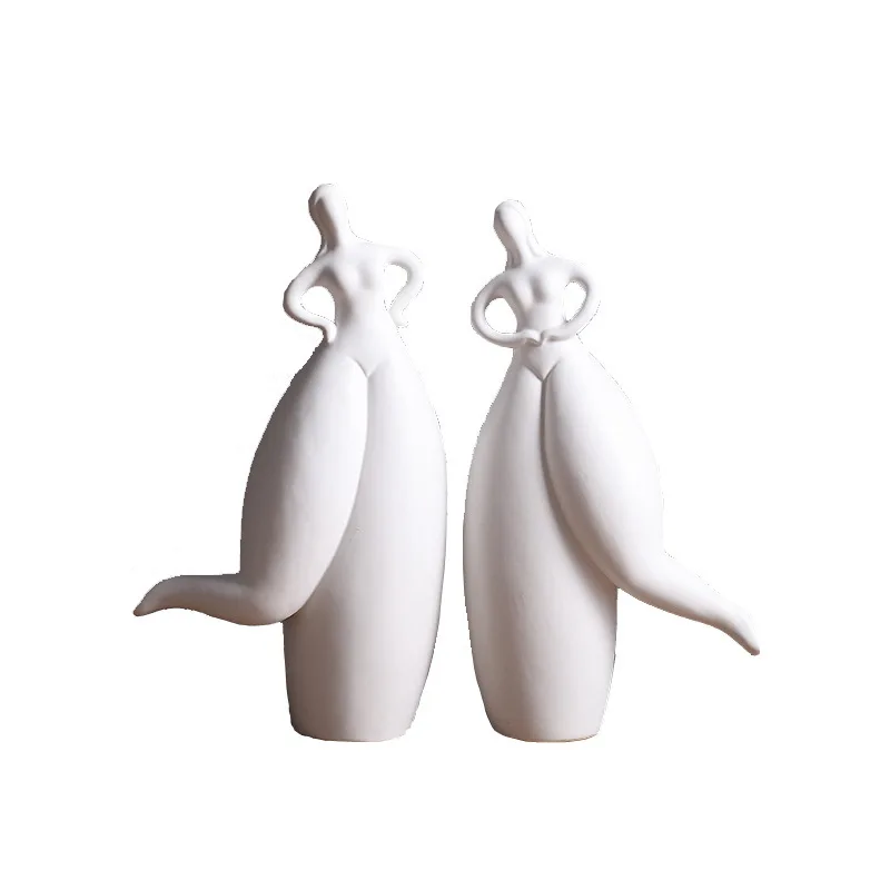 Nordic modern decorative creative abstract dancer girl white ceramic figurine statues pieces model decoration art sculpture