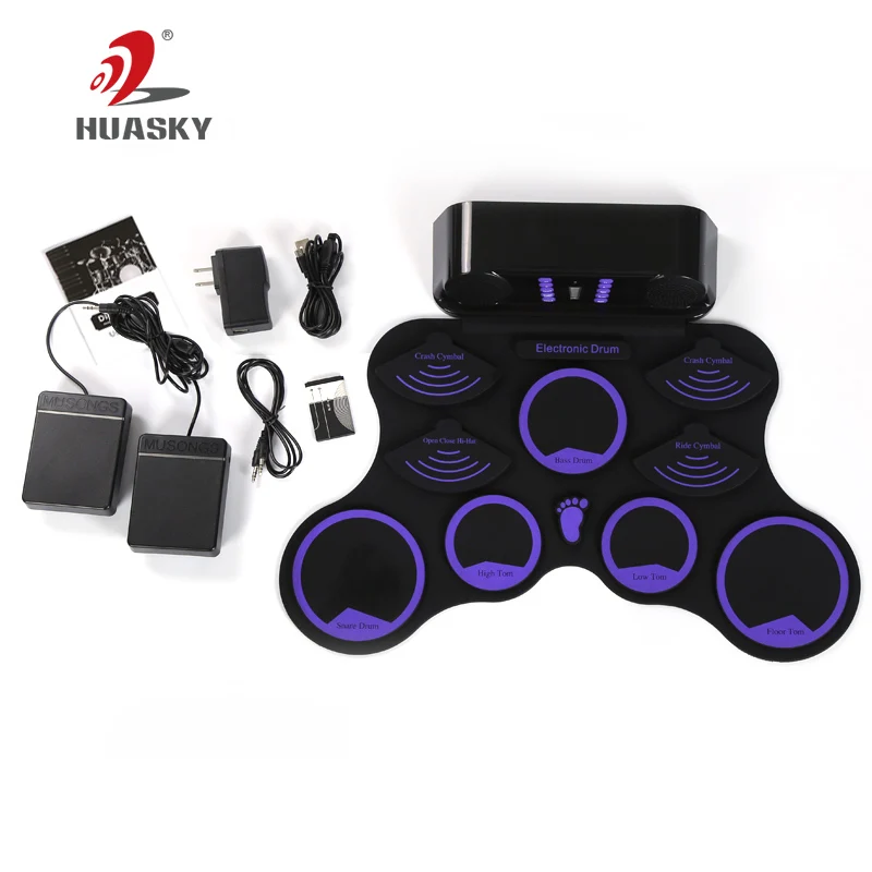 Real-Effect Rechargeable Portable Electronic Drum Set Multi-Functional Electric Drum Set with Volume Adjustable Built-in Speaker