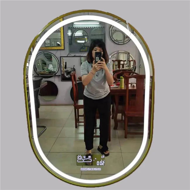 gold antifog bathroom mirror frame light oval led with magnifying mirror with backlight for bathroom
