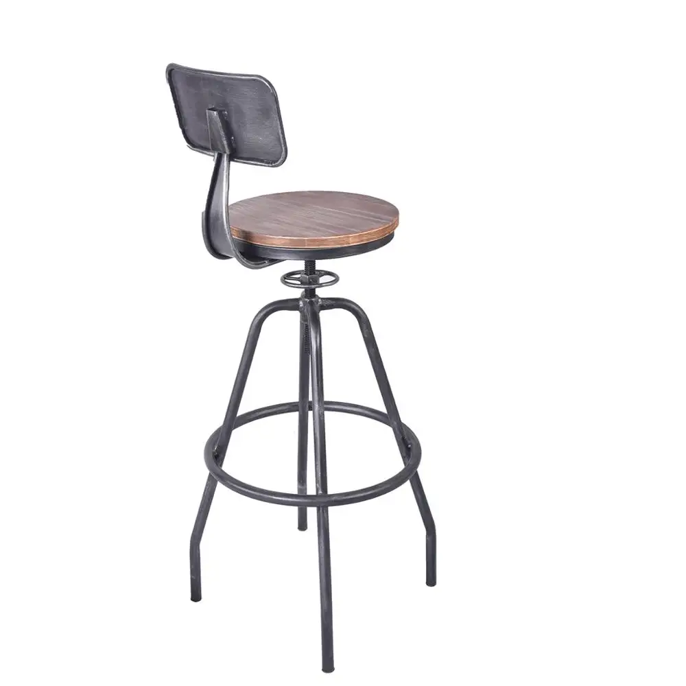 Wooden seat height adjustable stool with back rest
