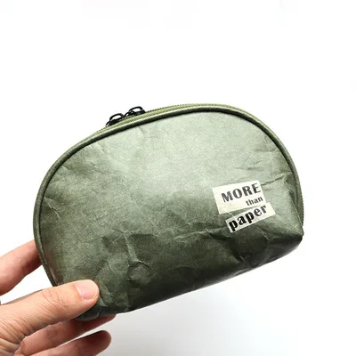 Fashion Shell Shape Washable Fabric Black Green Kraft Paper Cosmetic Makeup Tyvek Pouch Bag