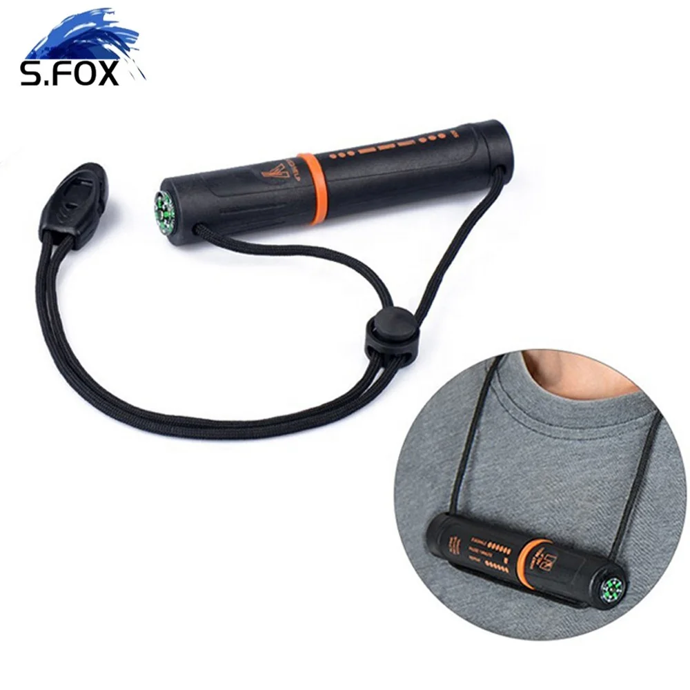 outdoor survival magnesium flint tooth scraper stone fire starter lighter kit + whistle