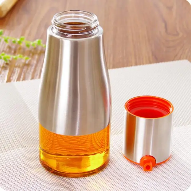 2021 Stainless Steel Olive Oil Bottle Glass Cruet Vinegar Bottle Oil Bottle Leak Proof Oiler Spice Jar
