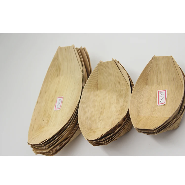 Оптовая продажа с фабрики, высококачественные одноразовые бамбуковые деревянные тарелки с пальмовым листом, посуда для суши, лодки